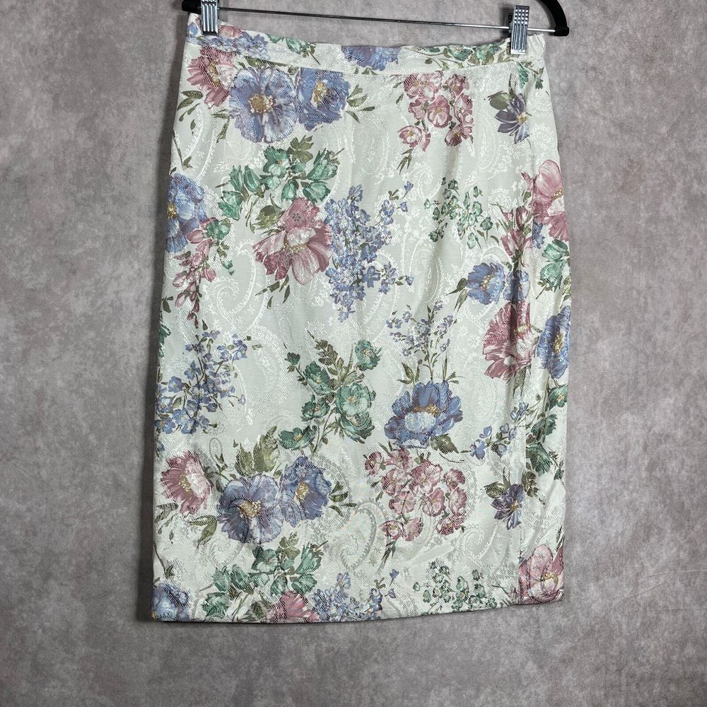 Vintage Scott McClintock Pencil Skirt Womens Size 14‎ Cream Floral Cottagecore
